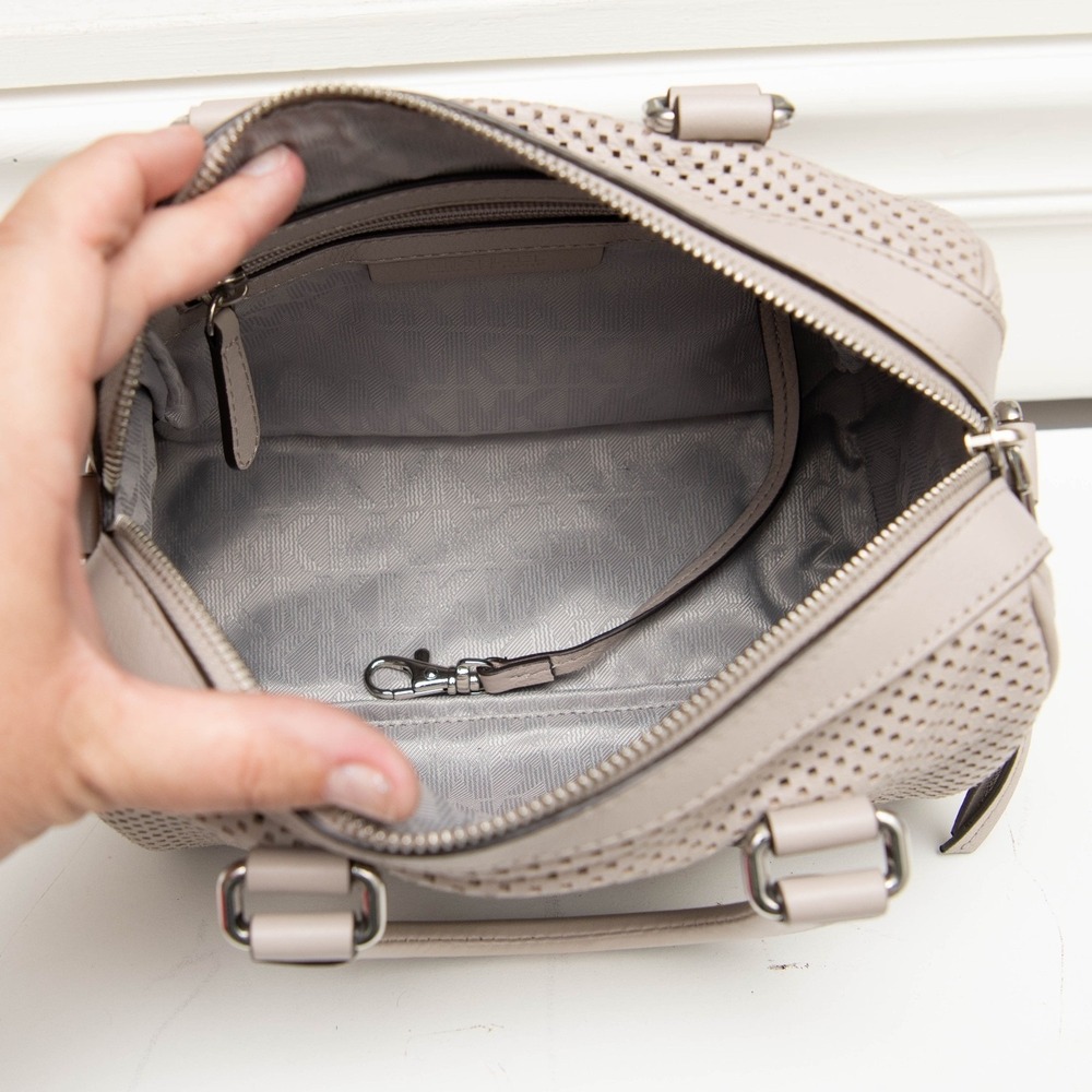 Michael Kors Purse NWOT Libby Perforated Leather Grey Removable Crossbody Strap - Picture 3 of 5